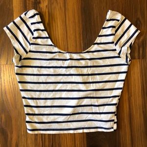 Dark blue and white striped crop top